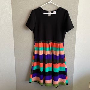 Amelia LuLaRoe black top multicolor bottom